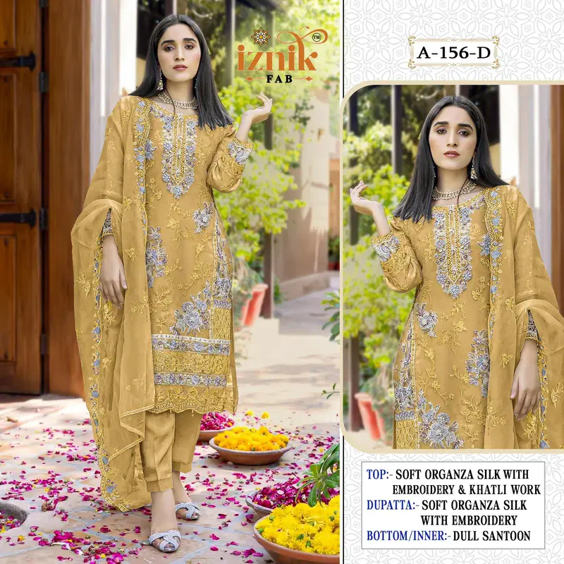 156 A To D Iznik Organza Embroidery Pakistani Suits Wholesale Shop In Surat